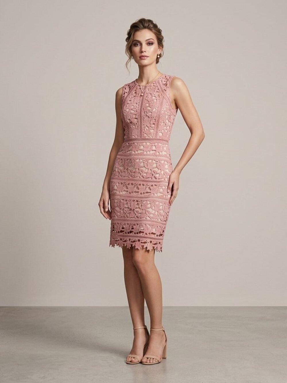 Dress Forum Lace Sheath Party Dress Pink Over Nude Base
